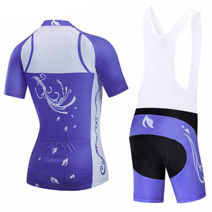 Ensemble maillot et short de cyclisme pour femme, motif floral violet et blanc, vêtements de vélo à manches courtes - Product Image 3