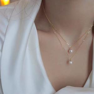 Collier en argent S925 plaqué or avec perle d'eau douce, design simple avec teinte naturelle ronde et impeccable, tendance élégante - Product Image 2