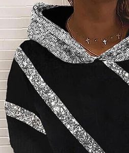 Sudadera con Capucha Extra Grande para Mujer, con Rayas de Lentejuelas, Hombros Caídos, Manga Larga, Tejida, Estilo Otoñal - Product Image 3