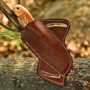 Hand Forged Carbon Steel Cowboy Bull Cutter Knife Bevel Edge Custom OEM Full Tang Fixed Blade Olive Wood Handle Leather Sheath - Product Image 5
