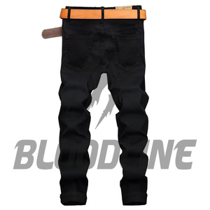 Jean en denim noir pour homme, coupe slim, jambe droite, taille mi-haute, en coton, décontracté, pour l'automne, couleur unie, délavage classique, tissu tissé, qualité supérieure - Product Image 3