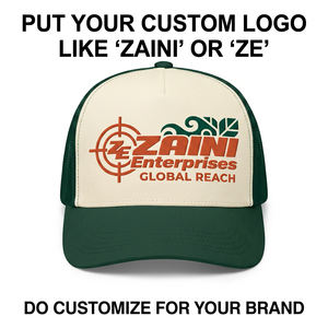 Gorra Trucker Premium de Sarga de Algodón de 260 GSM, Parte Delantera Crema, Malla Verde, 6 Paneles, con Logotipo Bordado Personalizado - Product Image 1