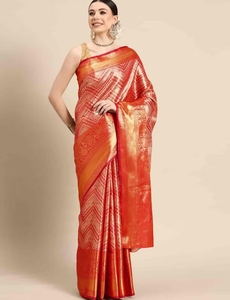 KV <b>Red</b> Brocade Heavy Zari Woven <b>Saree</b> With Unstitched Blouse - Product Image 5