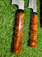 Couteau de Chef de Luxe Fait Main avec Manche Ergonomique Durable à Manche Plein, Lame en Cuivre et Damas, Outil de Cuisine, Couteau de Chef de Cuisine