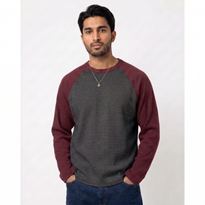 Custom Men Two Tone Raglan Long Sleeve <b>Waffle</b> Knit T <b>Shirt</b> High Quality Casual Blank Cotton Blend Thermal Baseball T-<b>Shirts</b> - Product Image 4