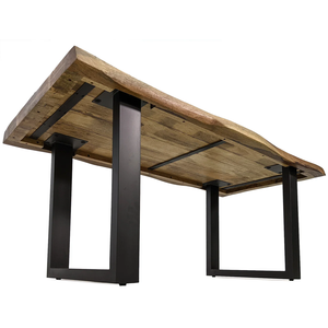 Table de salle à manger moderne pour la maison, la cuisine ou le bureau, avec plateau en bois de manguier massif, finition brute, surface lisse, pieds en métal en forme de U - Product Image 3