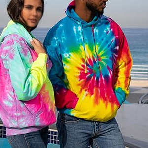 Sudaderas con Capucha de Invierno Ecológicas de Poliéster/Algodón con Estampado Digital Tie-Dye, Bordado Frontal y Logotipo Personalizado, 300g, Hombros Caídos - Product Image 6