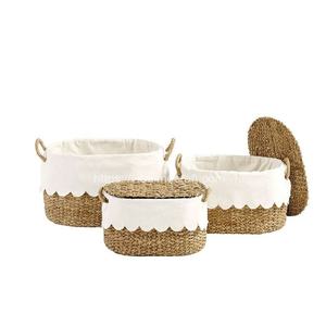 Lot de 3 paniers de rangement en jonc de mer tissés à la main Conception de pétoncles pour l'organisation multifonctionnelle de vêtements en gros - Product Image 1