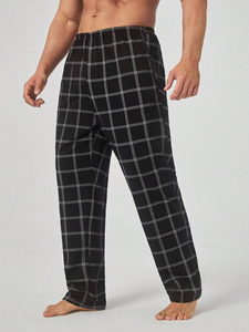 <b>Men's</b> Plaid <b>Flannel</b> <b>Pajama</b> Pants Elastic Waist Breathable Midweight Spandex Fabric Knitted Printed Casual Summer Wear - Product Image 6