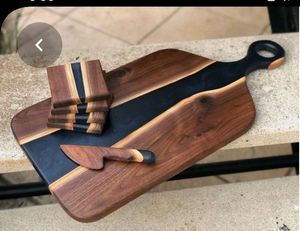 Wooden Cutting Board Charred <b>Kitchen</b> Chopping Block Rectangular Serving Board with Handle for Meat Cheese Vegetables - Product Image 3