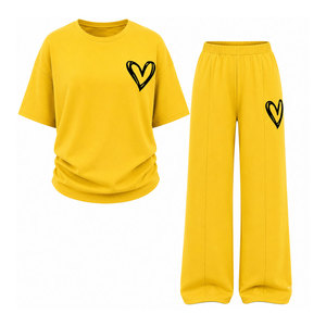 Custom Logo Women Two Piece Lounge <b>Set</b> Loose Fit Short Sleeve Tee with Wide Leg Pants Casual Summer Clothing <b>Set</b> - Product Image 6