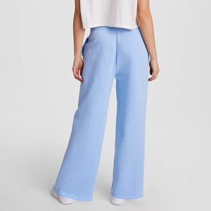 Pantalon de survêtement large bleu clair pour femme, taille mi-haute, avec cordon de serrage, poches latérales, détail de bouton sur le bas, ourlet ouvert - Product Image 3