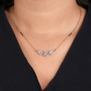 Lab Grown Diamond Mangalsutra Necklace Pear & Round Halo Diamond Pendant Rose Gold Modern Mangalsutra Wedding Jewelry <b>Gift</b> - Product Image 1