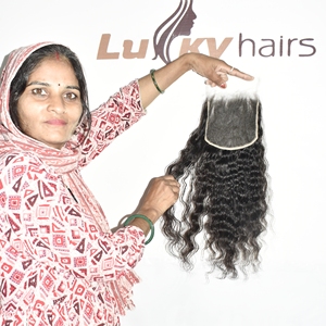 Cheveux humains indiens naturels bruts, qualité vierge, prix de gros, extensions bouclées avec closure HD 6*6, non traités, cuticules alignées - Product Image 1