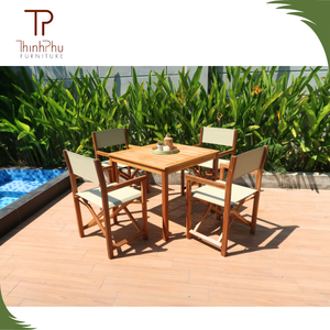 Tables de salle à manger d'extérieur contemporaines en bois massif d'acacia, 4 chaises, écologiques, durables, faciles à nettoyer, hôtel, restaurant - Product Image 3