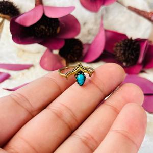 <b>Turquoise</b> V shape <b>Ring</b> Gold Plated Brass <b>Ring</b> Antique Brass Finish Tribal Crown <b>ring</b> for women - Product Image 2