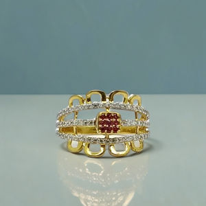 Elegant 22K Gold Designer <b>Ring</b> with Diamond Bands and Red Stone Center Stylish <b>Statement</b> Finger <b>Ring</b> <b>for</b> <b>Women</b> - Product Image 3