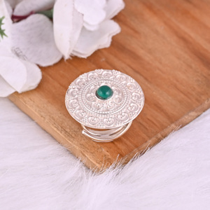 Bague circulaire en onyx vert naturel, pierre précieuse |   Argent sterling 925 - Product Image 3