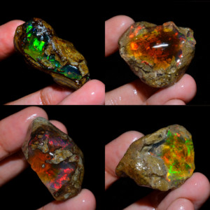 Lot de 4 pièces d'opale éthiopienne Welo Fire huileuse 100% naturelle de qualité supérieure, pierre précieuse brute en vrac, certifiée par un tiers, pour la fabrication de bijoux - Product Image 1