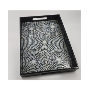 Bandeja Moderna de Nácar con Mosaico Geométrico de Conchas, Plato Decorativo para Servir, Mesa de Centro, Tocador, Decoración del Hogar, Boda, Personalizable - Product Image 3