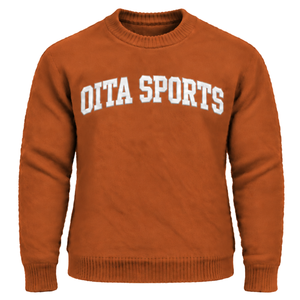Pull tricoté doux et décontracté pour homme, col rond, manches longues, couleur orange rouille, avec lettre en relief sur la poitrine, idéal pour l'hiver - Product Image 1