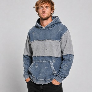 Wholesale men distressed <b>hoodie</b> with durable fabric <b>trendy</b> design comfortable fit and stylish distressed details for everyday us - Product Image 4