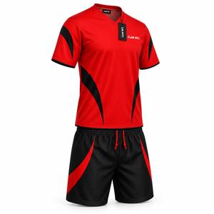 Conjunto de Camiseta y Pantalones Cortos de Fútbol para Hombre, Color Rojo y Negro, Cuello en V, Manga Corta, Poliéster que Absorbe la Humedad, Uniforme Deportivo - Product Image 2