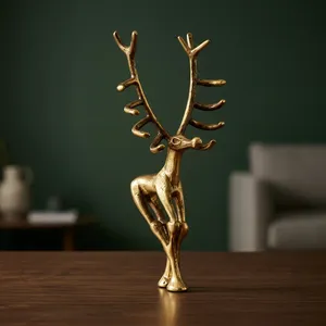 Escultura de Ciervo de Latón Hecha a Mano, Figura de Ciervo con Astas Grandes, Elegante Estatua de Metal de Animales Salvajes, Decoración de Lujo para el Hogar, Adorno de Mesa - Product Image 5