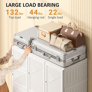 Armadio Portatile Pieghevole Bianco con Scaffali Cubici, Aste Appendiabiti e Porte Magnetiche - Organizzatore per Vestiti - Product Image 6