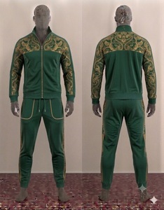 Conjunto Deportivo para Hombre con Estampado Paisley Verde, Chaqueta con Cierre Completo y Pantalones Jogger, Ropa Deportiva Casual para Otoño, Corte Regular - Product Image 1