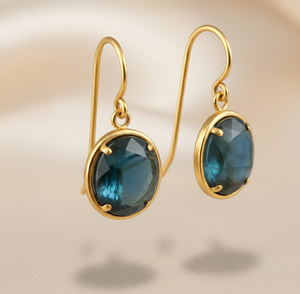 ต่างหูเงินแท้ 925 ชุบทอง 18K ประดับลาบราโดไรต์ ขนาด 10 มม. พลอยธรรมชาติทรงหยดน้ำ เครื่องประดับอินเดีย ราคาขายส่ง - Product Image 3