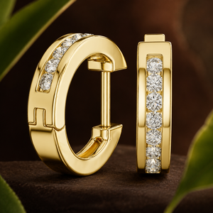Custom 14K 18K <b>Solid</b> Gold Channel Set Round Lab Grown Diamond Huggie <b>Hoop</b> <b>Earrings</b> E VVS VS CVD HPHT Fine Jewelry Manufacturer - Product Image 1