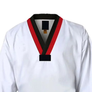 Taekwondo Uniform White 100% Cotton Regular Fit Unisex Adult Martial Arts Wear With <b>Red</b> Black Trim <b>Belt</b> - Product Image 5