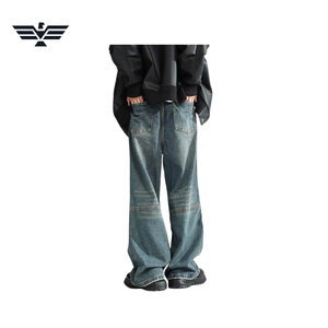 Jeans de Mezclilla para Hombre, Corte Holgado, Pierna Recta, Lavado a la Piedra, Peso Medio, Color Sólido, Estilo Urbano, Casual, Hip Hop, 100% Algodón, Lavable - Product Image 5