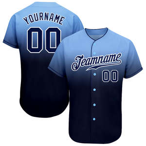 Maillot de baseball personnalisé sublimé pour homme, dégradé bleu clair marine, nom de l'équipe 00, uniforme à manches courtes anti-humidité - Product Image 1