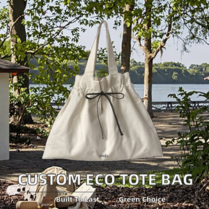 Sac fourre-tout réutilisable en toile de coton avec cordon de serrage, imprimé sur mesure, pour le shopping, taille moyenne, idéal pour les supermarchés, le commerce et les achats en gros - Product Image 1