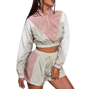 Winter <b>Women</b> Casual <b>Windbreaker</b> Set with Stand Collar Solid Crop Jacket Shorts High Quality Eco-Friendly <b>Windbreaker</b> Shorts Set - Product Image 5