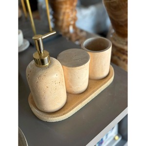 Marble Bathroom Set Three-Piece Oval Minimalist Soap Dispenser <b>Toothbrush</b> <b>Holder</b> Tray Easy To Clean - Product Image 2