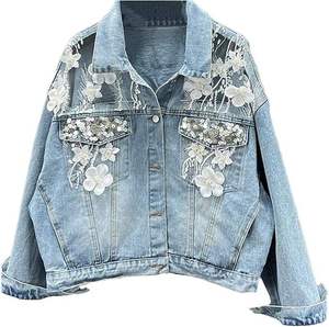Women's Denim Jacket with Leopard Print Embroidery Lace Flowers Floral Applique Beaded Design-Quick Dry & Eco-Friendly - Product Image 6