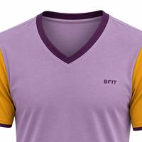 T-shirt à col en V pour homme Signature avec manches contrastées dorées, vêtements personnalisés, coupe classique, polyester tricoté respirant