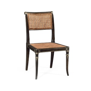 Chaise de salle à manger traditionnelle en bois avec dossier en rotin et assise rembourrée en tissu pour l'ameublement de la maison - Product Image 4