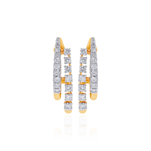 Premium Statement Gold Tone Hoop Earrings with Multi <b>Row</b> Sparkling Crystal Stones and Modern Geometric Design - Product Image 1