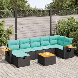 Ensemble de canapés de patio en polyrotin noir avec coussins, mobilier de jardin extérieur, design contemporain - Product Image 1