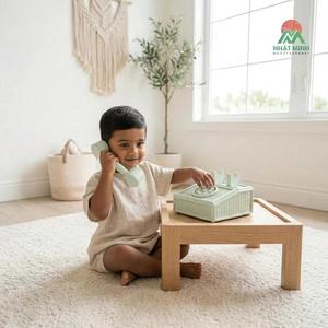 Teléfono de Juguete Retro de Plástico para Niños, con Compartimento de Almacenamiento, Color Verde Menta, Forma Rectangular, Juego de Imitación, Mueble Educativo - Product Image 4