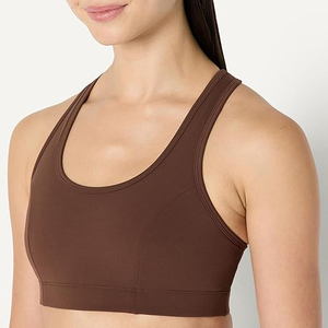 Women Racerback High Impact Active Sports <b>Bra</b> Wide Straps Mocha Brown Moisture Wicking Gym Workout Yoga Brassiere OEM Bulk - Product Image 2