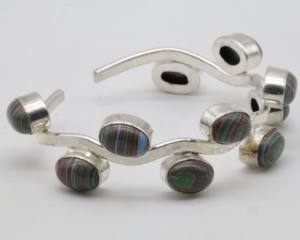 Bracelets manchette en agate avec argent allemand, bracelet manchette ouvert réglable en pierre d'agate naturelle, bijoux faits main en pierres précieuses - Product Image 1