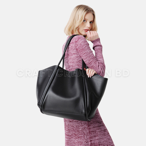 Sac à bandoulière en cuir de vachette véritable noir personnalisable OEM, sac fourre-tout pour femme, sac à main à fermeture éclair, grande capacité, usage quotidien - Product Image 3