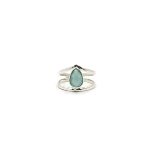 Anillo de Calcedonia Aqua Hecho a Mano – Anillo con Gema de Calcedonia en Forma de Pera, Corte Checker, Acabado Mate Plateado, Anillos Azules Estilo Boho - Product Image 3