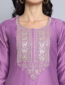 Ensemble de costume de luxe en rayonne slub brodé pour la vente en gros, collection ethnique de boutique avec broderie exquise en violet Rama vibrant - Product Image 5