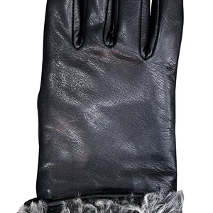 Black Leather <b>Gloves</b> With Faux Fur Lining Premium Sheepskin Outdoor Use Plain Style Wrist Length Classic Plain Winter <b>Gloves</b> - Product Image 4